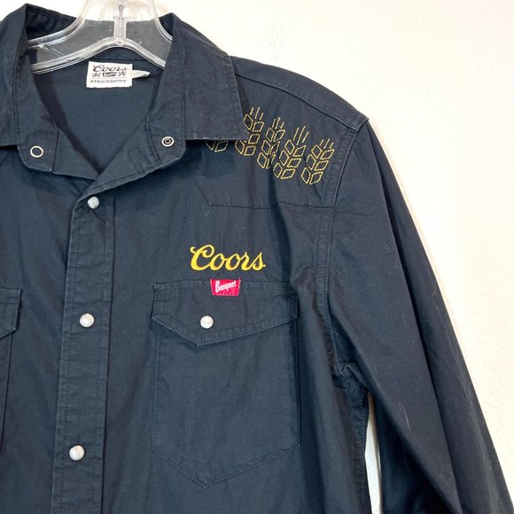 Huckberry Coors Pearl Snap Shirt Embroidered Long Sleeve Black Medium Western - Picture 5 of 14